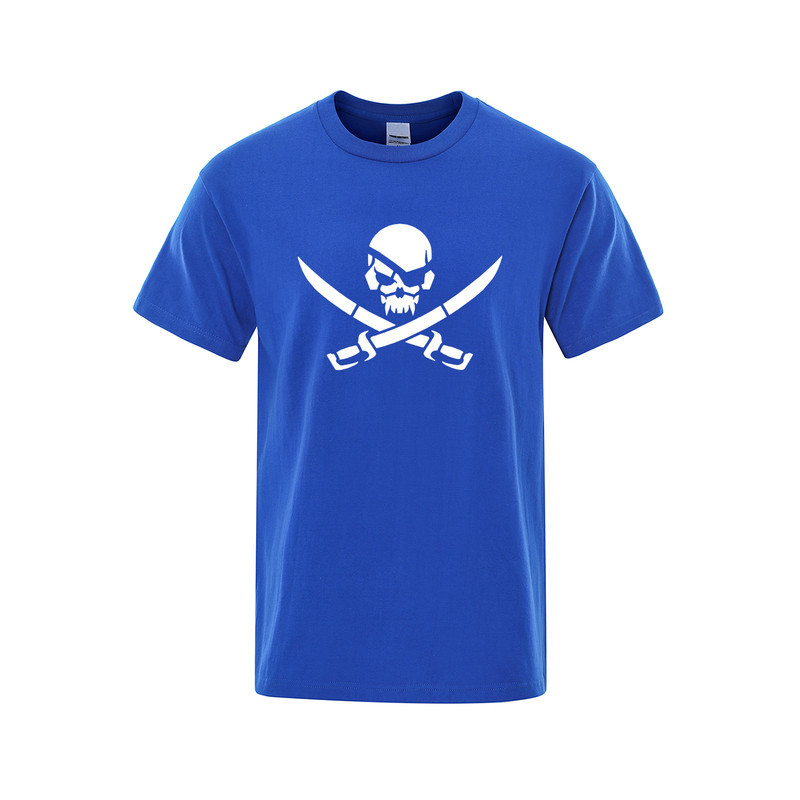T-Shirt Tête de Mort Crâne de Pirate et Sabres Couleur Bleu