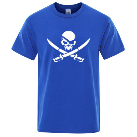 T-Shirt Tête de Mort Crâne de Pirate et Sabres Couleur Bleu