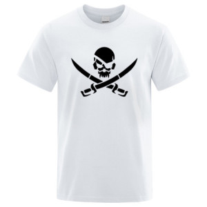 T-Shirt Tête de Mort Crâne de Pirate et Sabres Couleur Blanc
