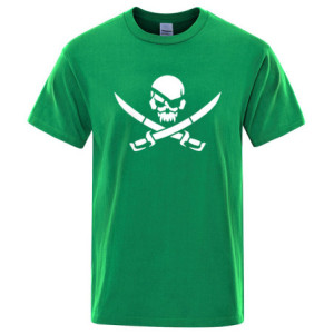 T-Shirt Tête de Mort Crâne de Pirate et Sabres Couleur Vert