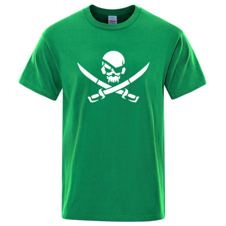 T-Shirt Tête de Mort Crâne de Pirate et Sabres Couleur Vert
