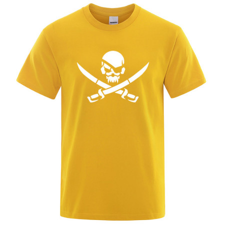 T-Shirt Tête de Mort Crâne de Pirate et Sabres Couleur Jaune