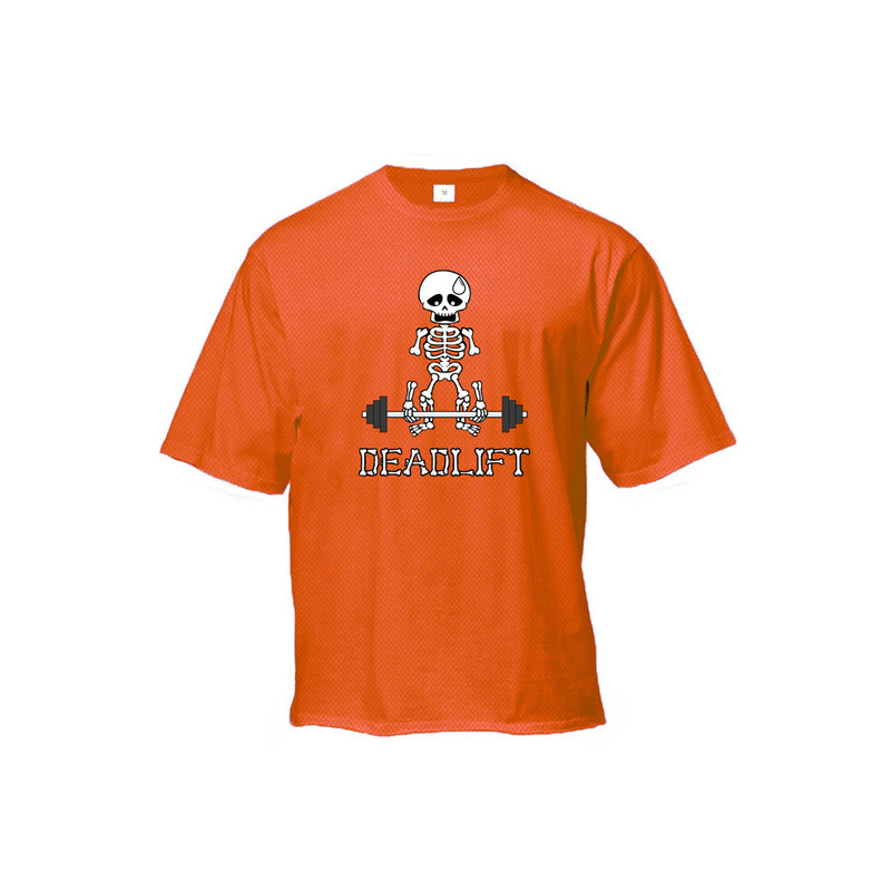 T-Shirt quelette Musculation Sportif Soulever de Terre Couleur Orange
