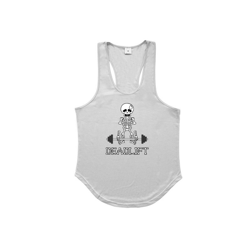 T-Shirt Squelette Marrant Musculation DeadLift Couleur Blanc