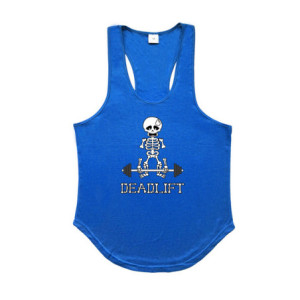T-Shirt Squelette Marrant Musculation DeadLift Couleur Bleu