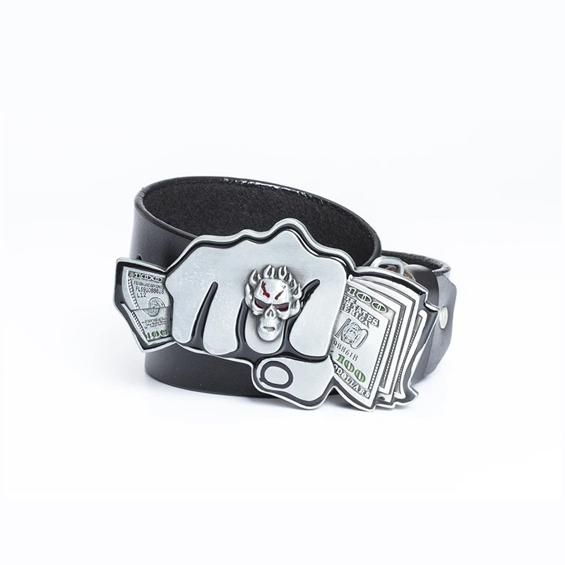 Ceinture Tête de Mort et Dollars - couleur noir