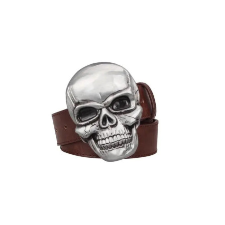 Ceinture Tête de Mort Gros Crâne - couleur marron