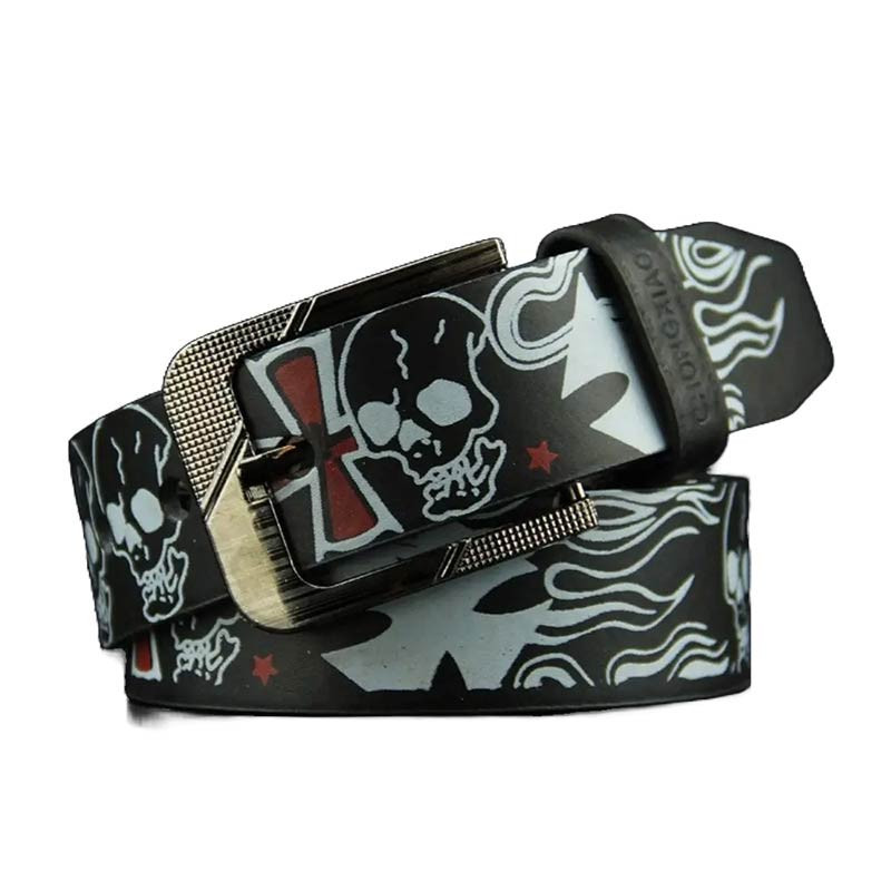 Ceinture Tête de Mort Crâne et Croix de Fer Couleur Noir