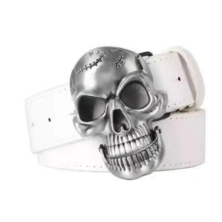 Ceinture Tête de Mort Gros Crâne Fendu - Couleur Blanc