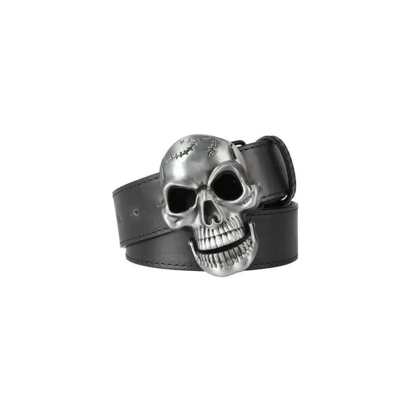 Ceinture Tête de Mort Gros Crâne Fendu - Couleur Noir
