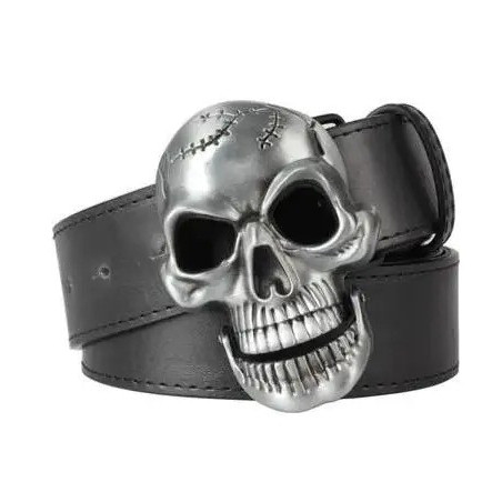 Ceinture Tête de Mort Gros Crâne Fendu - Couleur Noir
