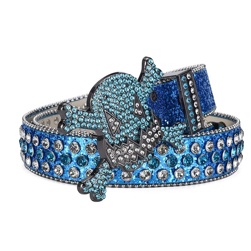 Collection de Ceintures Rebelles Têtes de Mort et Éclats de Couleurs - Couleur Bleu