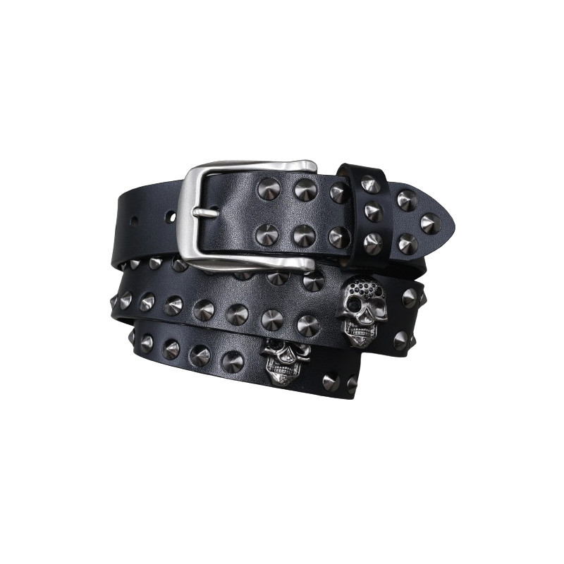 Ceinture Tête de Mort Punk Rock - Rivets Métalliques et Têtes de Mort Strass