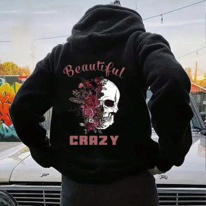 Magnifique Sweatshirt Tête de Mort Crazy Beautiful pour Femme