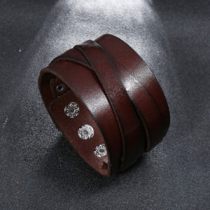 Bracelet Rock en cuir véritable Vintage Couleur Marron