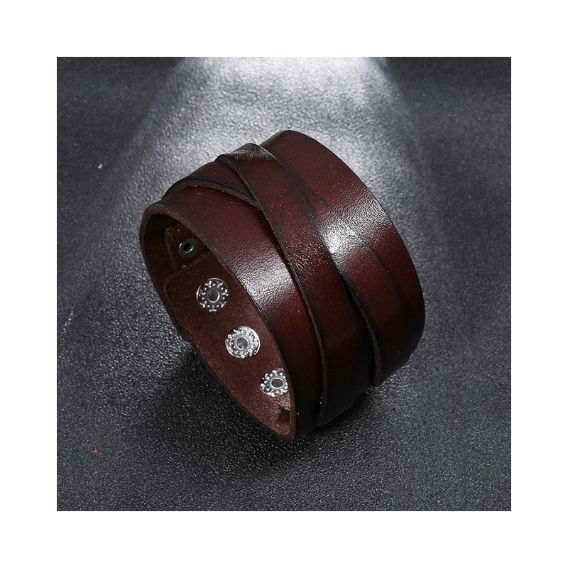 Bracelet Rock en cuir véritable Vintage Couleur Marron