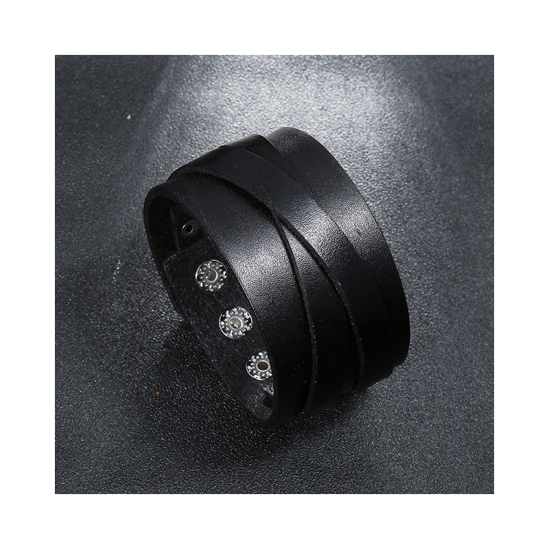 Bracelet Rock en cuir véritable Vintage Couleur Noir