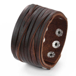 Bracelet Manchette en Cuir Véritable Couleur Marron