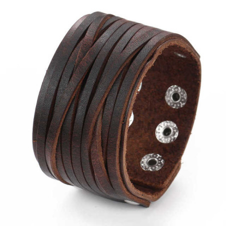 Bracelet Manchette en Cuir Véritable Couleur Marron