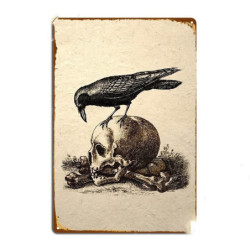 Plaque métallique Gotique avec crâne et corbeau - 20 x 30 cm