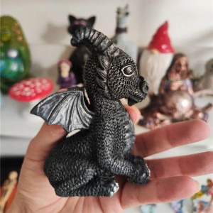 Vue Côté Figurine Gothique Sorcellerie Dragon Noir