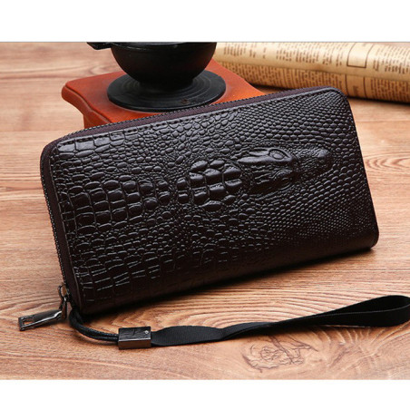 Portefeuille Gothique Motif Crâne Alligator Couleur Marron