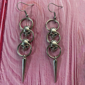 Boucles d'Oreilles Pendantes Tête de Mort - Double Skull