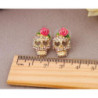 Dimensions Boucles d'oreilles tête de mort Skull Rose et Strass