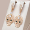 Boucles d'Oreilles Tête de Mort en Or Rose 585 et Zircon Naturel