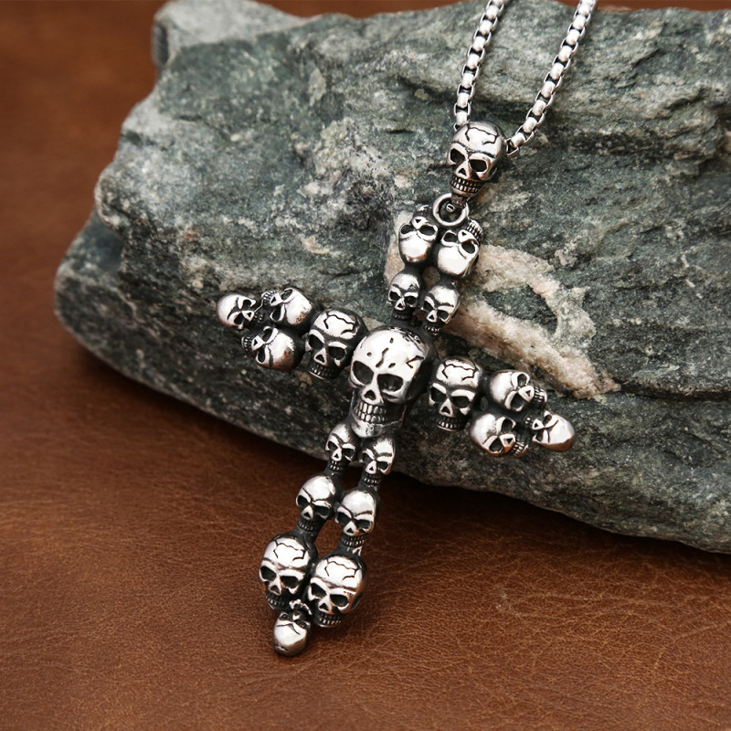 Pendentif Collier Croix Skull - Tête de Mort