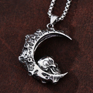 Détails Pendentif Collier Tête de Mort Crâne Croissant de Lune