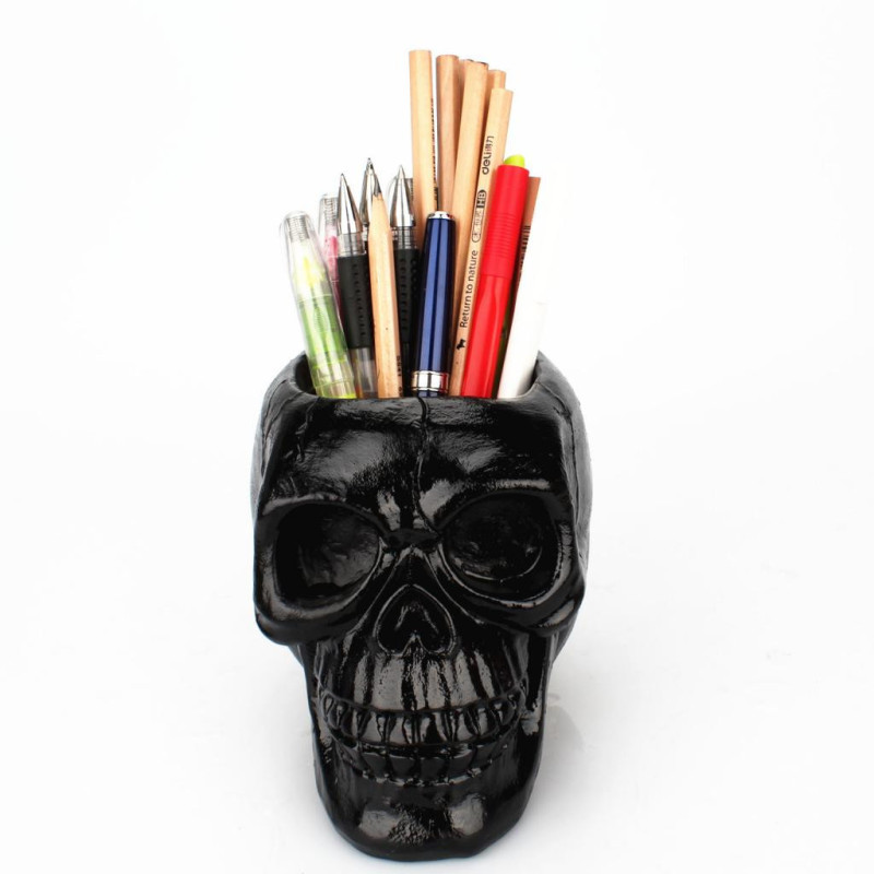 Tête de Mort en Résine Porte-stylo Porte-crayon