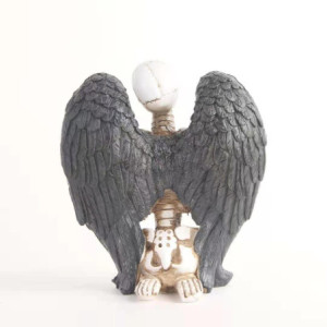 Vue Arrière Figurine Squelette Ange Gardien de la Mort Pensif