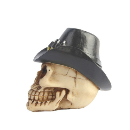 Vue côté Tête de Mort en Résine Skull Cowboy à Balles Dorées