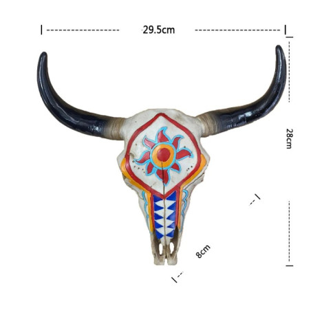 Dimensions Crâne de Taureau Peint à Motif Totem - Décor Mural Ethnique