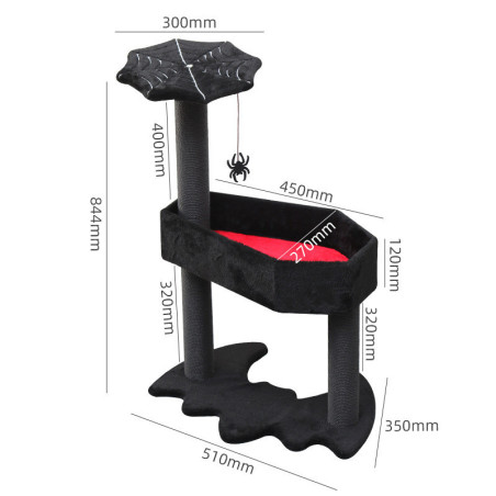 Dimensions de l'Arbre à Chat Gothique avec lit de cercueil et Décorations