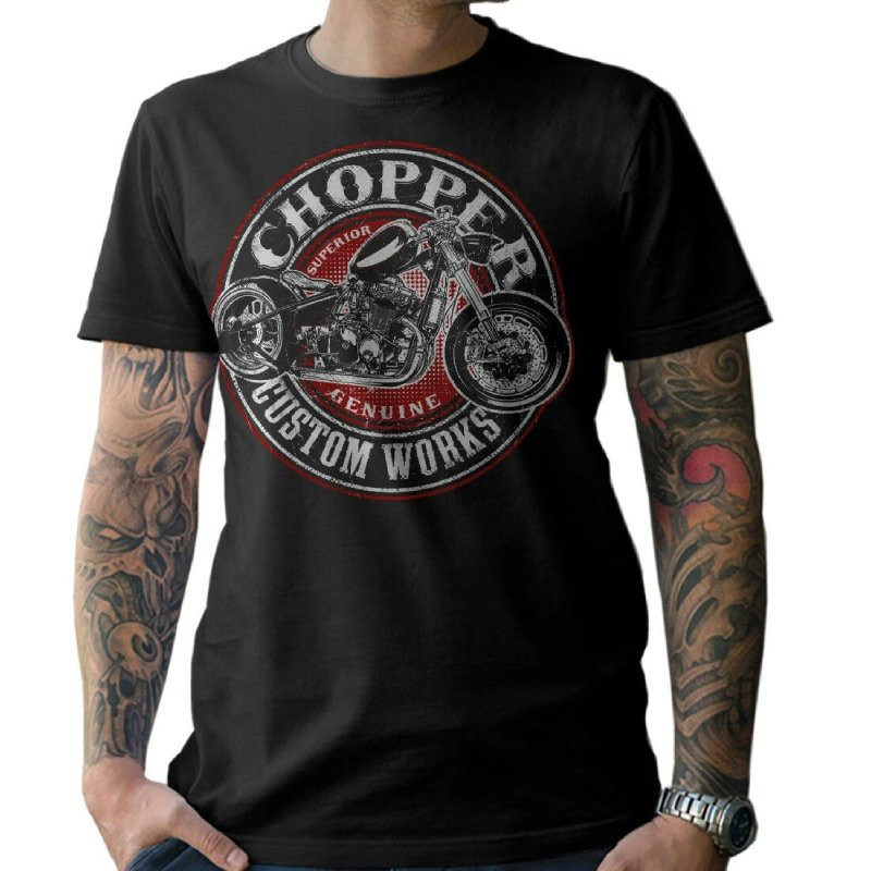 T-Shirt Motard Chopper à Manches Courtes pour Homme - Couleur Noir