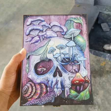 Boîte de rangement à bijoux Skull Psychédélique Tête de Mort en bois - Modèle 2