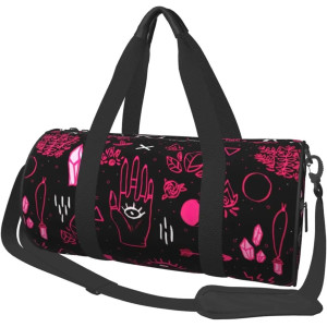 Sac de Sport Rond Design Gothique Sorcière Rose et Noir