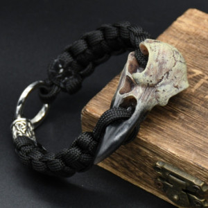 Bracelet Viking Corbeaux d'Odin Hugin et Munin Effet Crâne Corbeau