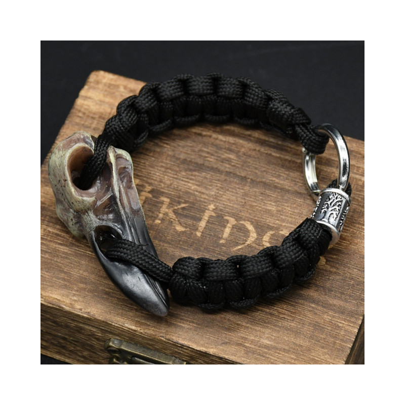 Bracelet Viking Corbeaux d'Odin Hugin et Munin Effet Crâne Corbeau Modèle 1
