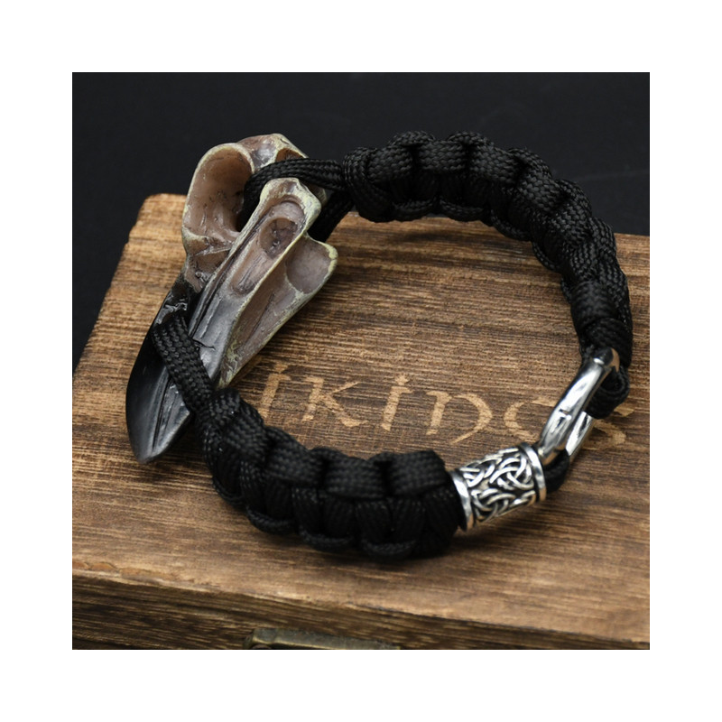 Bracelet Viking Corbeaux d'Odin Hugin et Munin Effet Crâne Corbeau Modèle 2