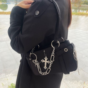 Vue détails du Sac à main Punk Rok Avec Croix et Pendant Papillon de Nuit