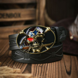 Ceinture Tête de Mort Boucle de Ceinture Cowboy Skull Patriote Couleur Noir