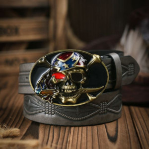 Ceinture Tête de Mort Boucle de Ceinture Cowboy Skull Patriote Couleur Gris