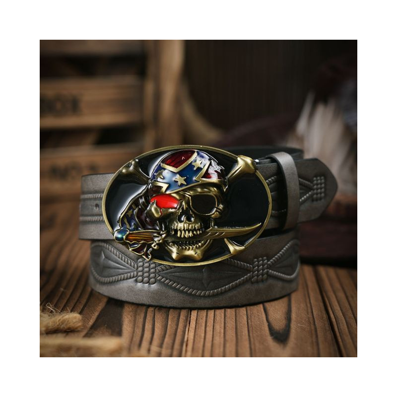 Ceinture Tête de Mort Boucle de Ceinture Cowboy Skull Patriote Couleur Gris