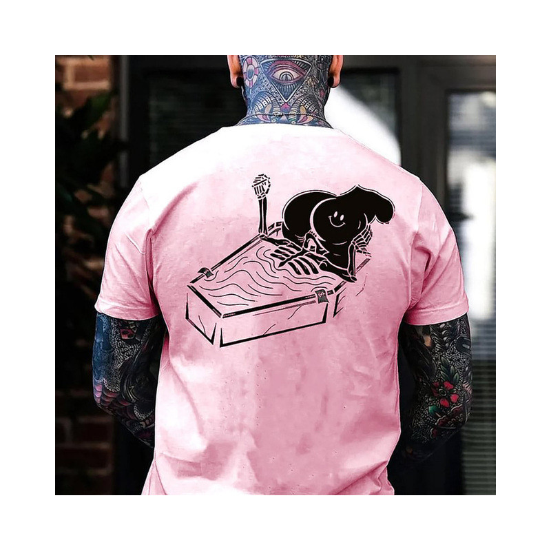 T-shirt Tête de Mort Squelette Sarcophage Smiley Modèle Rose