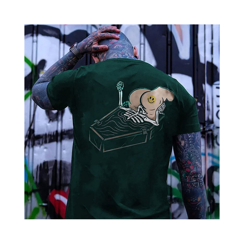 T-shirt Tête de Mort Squelette Sarcophage Smiley Modèle Vert