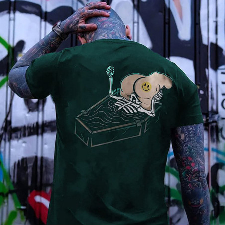 T-shirt Tête de Mort Squelette Sarcophage Smiley Modèle Vert
