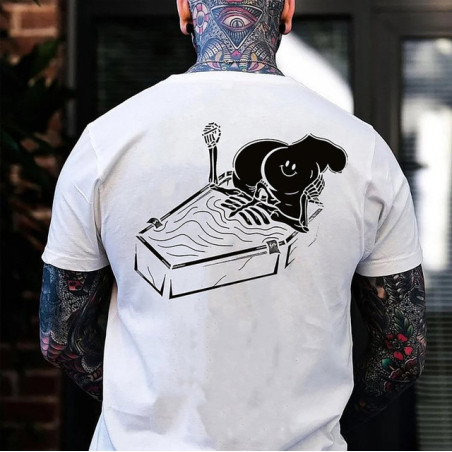 T-shirt Tête de Mort Squelette Sarcophage Smiley Modèle Blanc